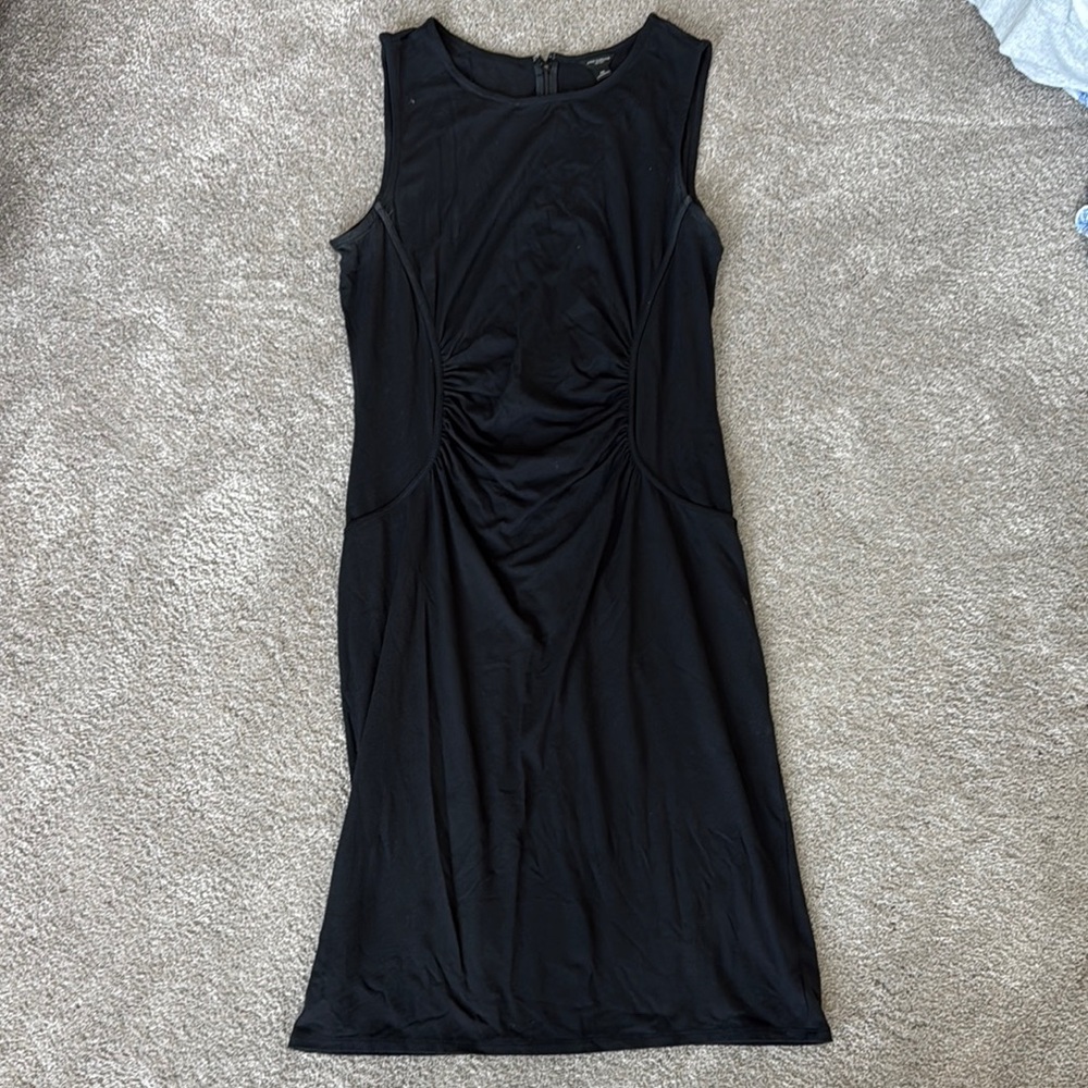 Ann Taylor Black Ruched Sheath Midi Dress